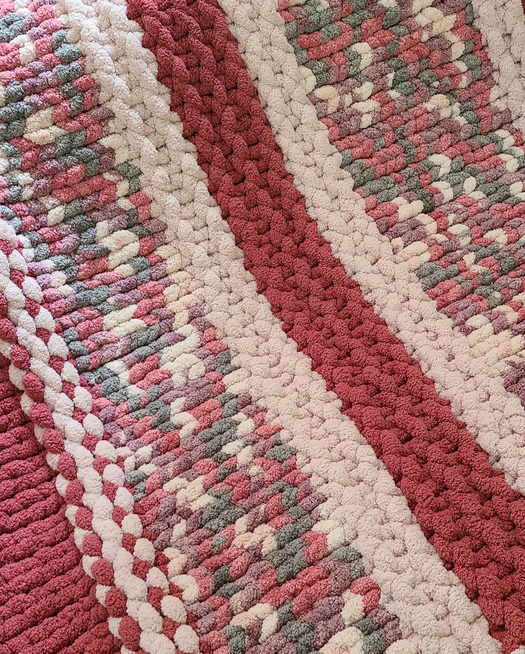 Equinox Blossom — mulberry, dusty pink, and sage — close view of the pale pink border band