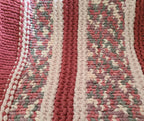 Equinox Blossom — mulberry, dusty pink, and sage — close-up of the mottled centre and mulberry stripe