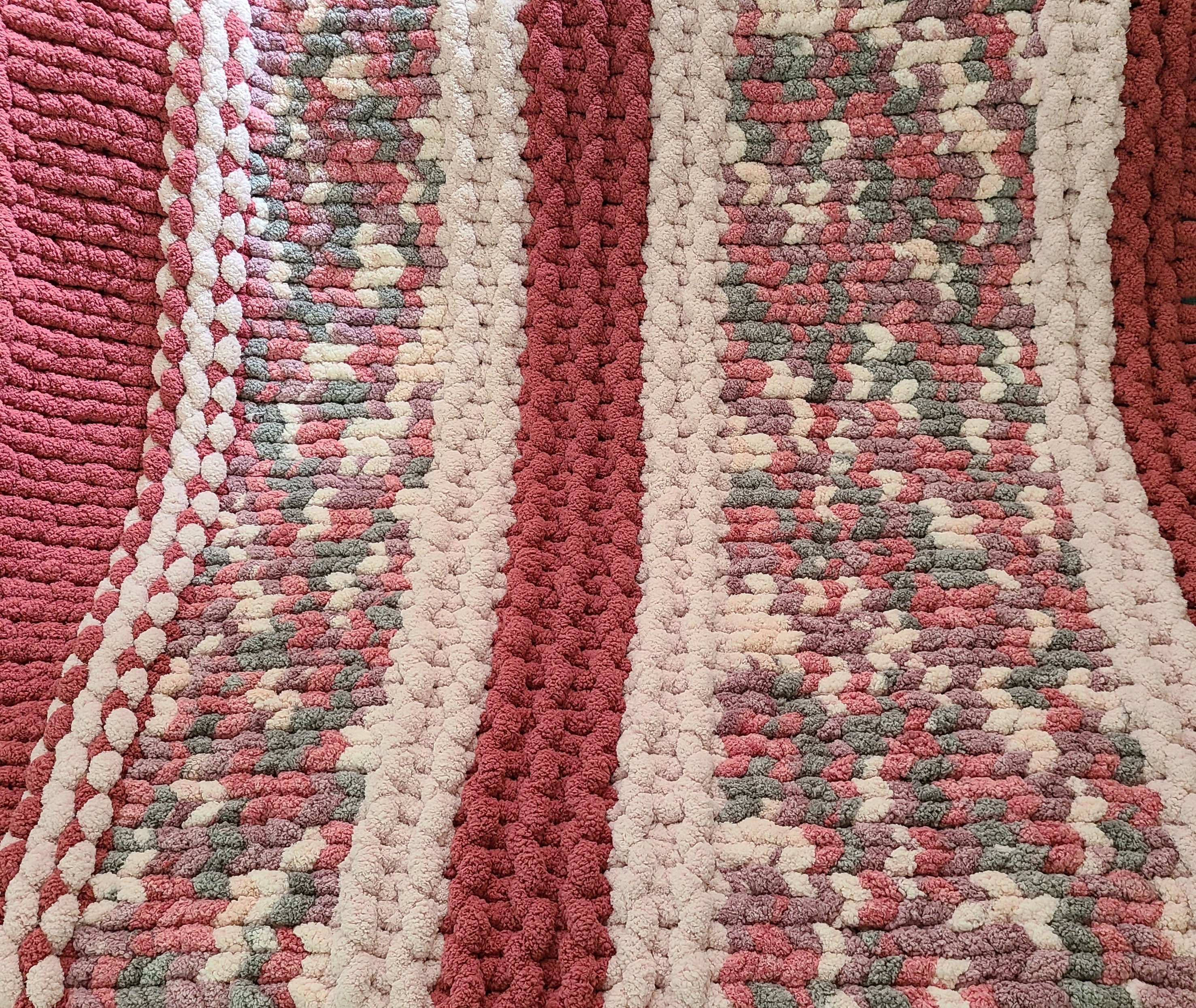 Equinox Blossom — mulberry, dusty pink, and sage — close-up of the mottled centre and mulberry stripe