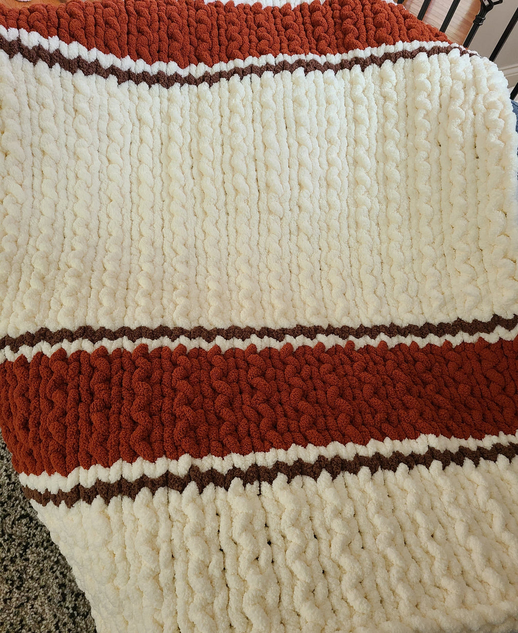 Autumn Ember — copper, coffee brown, and vintage white — laid open showing the full stripe layout