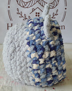 Snuggle Pod in Glacier Blue — navy and cream chenille — side view showing the knit ears
