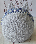 Snuggle Pod in Glacier Blue — soft grey and navy chenille — back view of the domed shell with knit ears