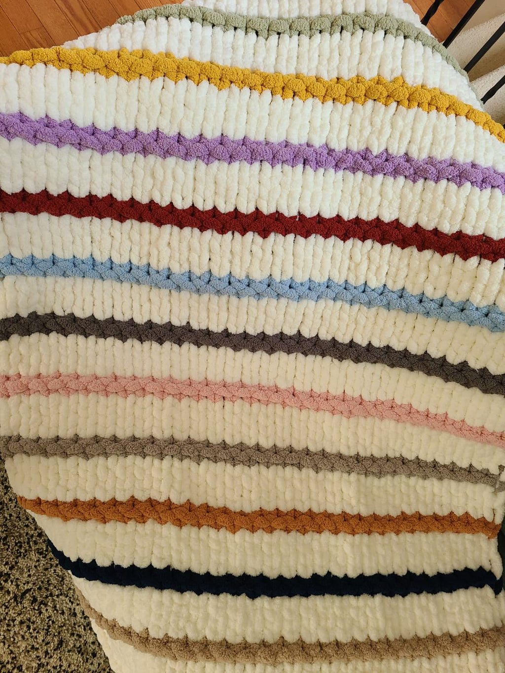 Timeless Eras — multicolour raised stripes on cream — close-up of the full colour sequence
