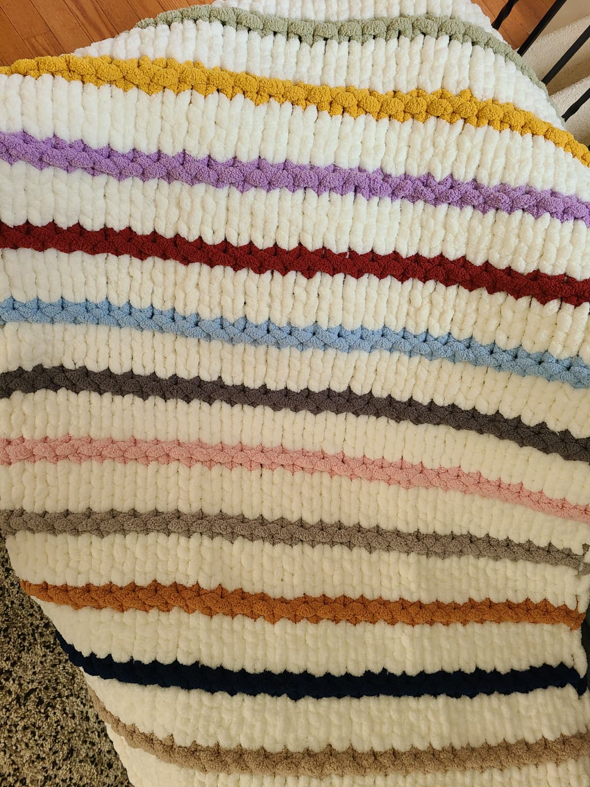 Timeless Eras — multicolour raised stripes on cream — close-up of the full colour sequence