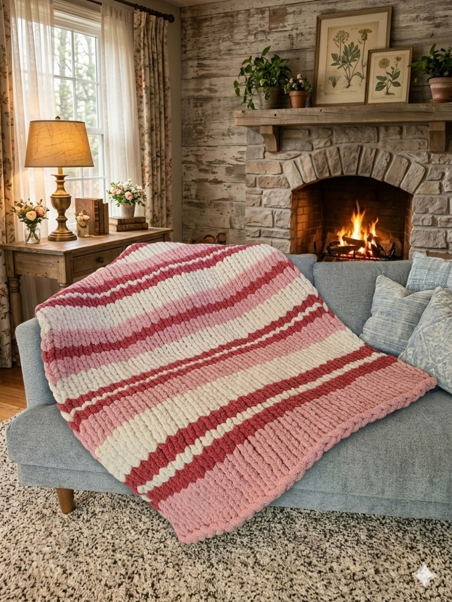 English Tea Rose — dusty rose and creamy ivory — lifestyle photo on a bedroom armchair