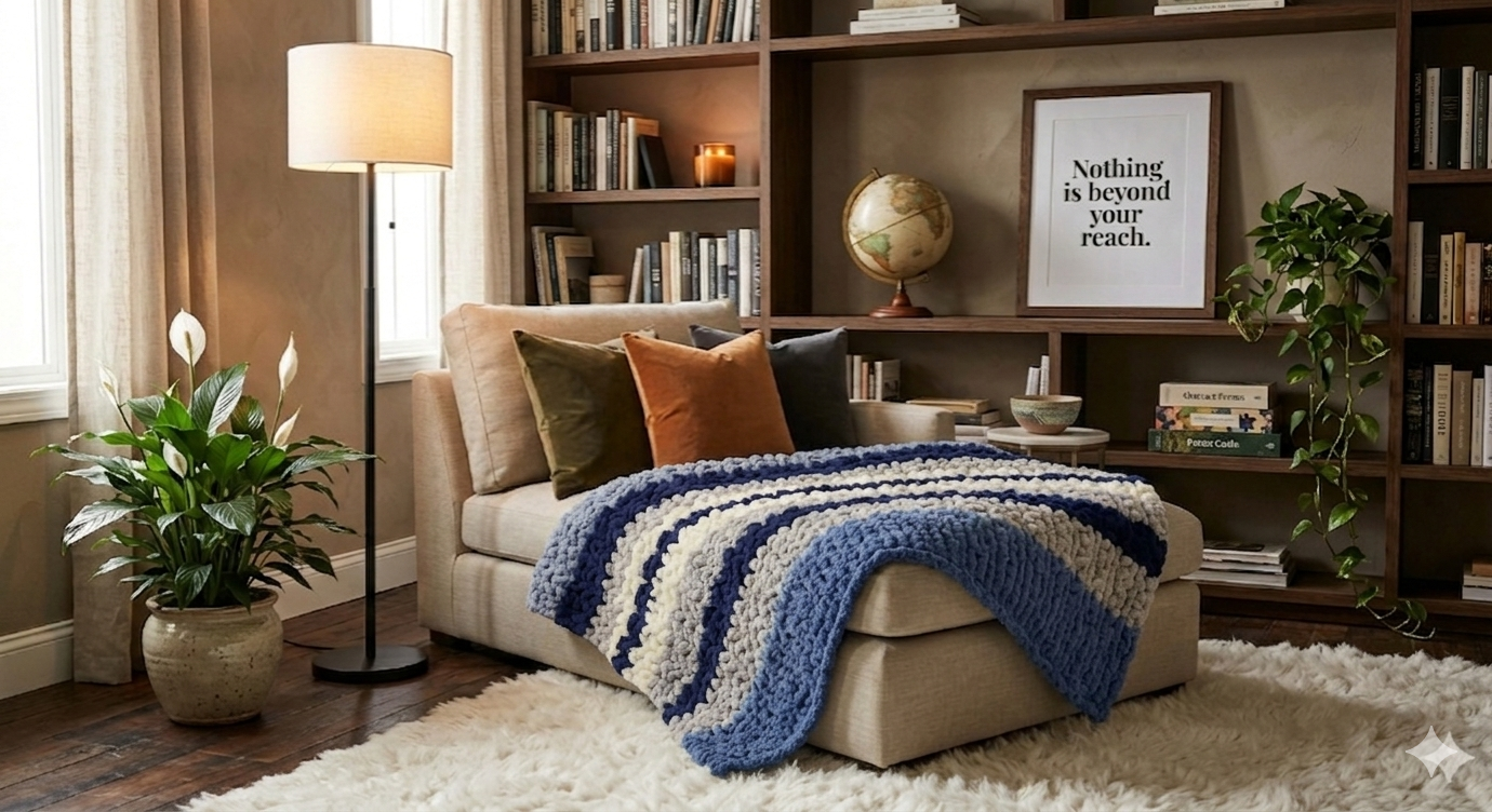 Midnight Meridian — navy and country blue — lifestyle photo of herringbone-stitch detail