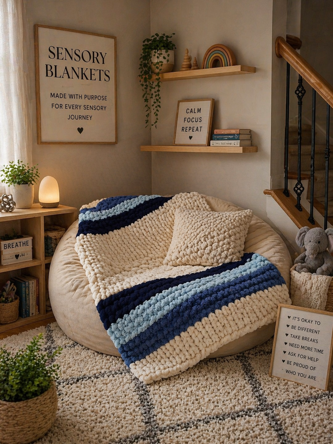Quiet Tide — chenille blanket draped on a cream sofa with morning light