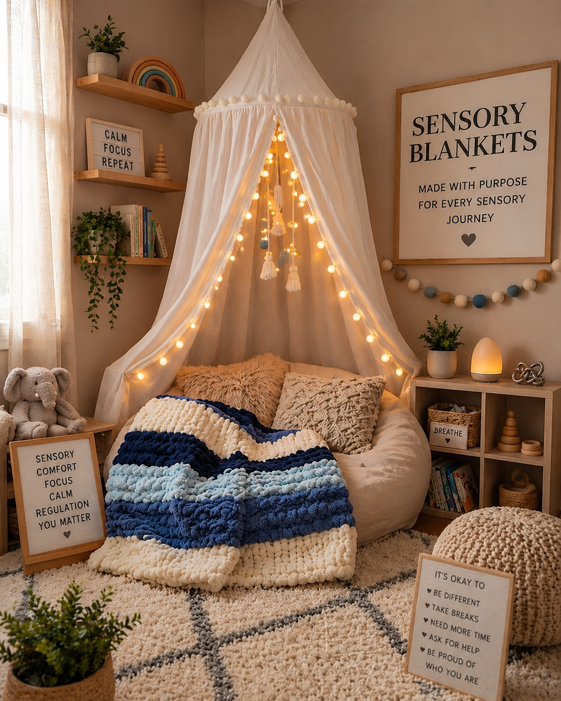 Quiet Tide blanket — sensory ridge detail — close-up of raised chenille texture