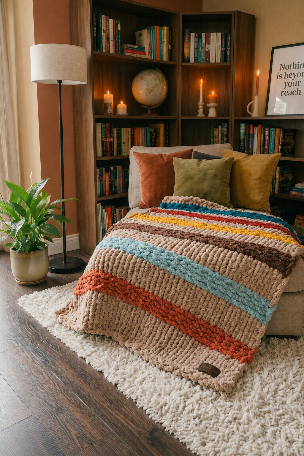 Saffron Anchor blanket — raised stripe texture detail — close-up of pillowy ridges