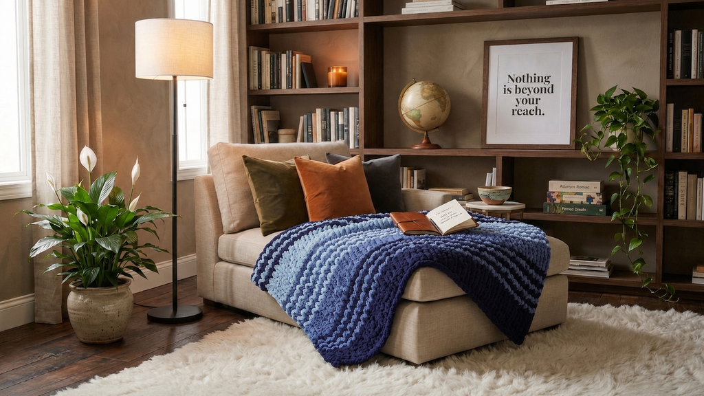 Sapphire Hearth — light blue, country blue, and deep navy gradient — folded showing the gradient stripe detail